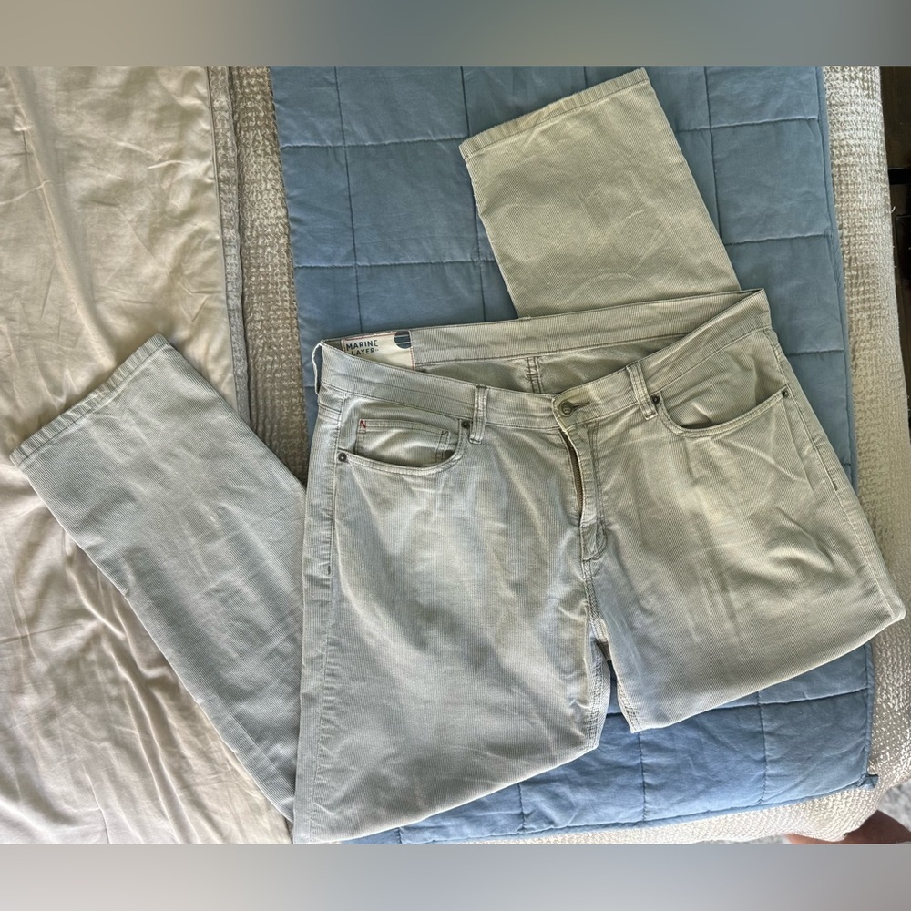 Marine Layer Cambridge Corduroy Pants 36x32 Sage Green Stretch 5 Pocket